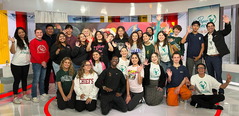 Students from Cardinal Gibbons High in Fort Lauderdale and Immaculata-La Salle High in Miami were among others from Los Angeles, New York and Washington, D.C., who took part in a livestreamed question-and-answer session with Pope Francis as part of the 10th anniversary celebration for Scholas Occurrentes, May 25, 2023. Scholas is an international organization that aims to create a culture of encounter by bringing together young people from different backgrounds to share their problems and collectively seek new solutions.